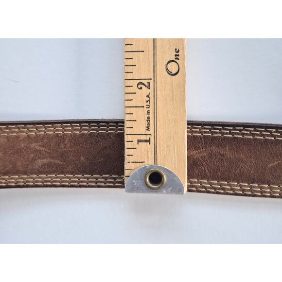 Carhartt Work Belt Mens Sz 38 Brown Leather Silver Buckle Outdoor Casual - Picture 6 of 7